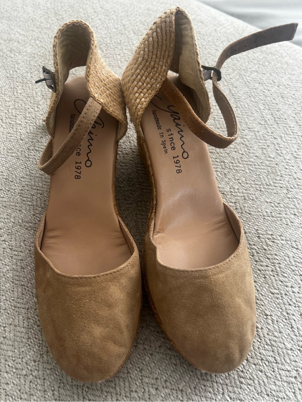 Gaimo Espadrilles, Womens Tan Suede Espadrille Wedge Ankle Strap